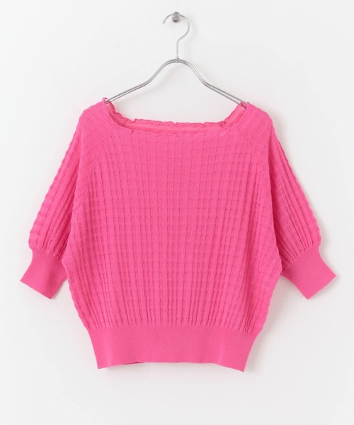 HEYUMM（ヘユム）の「シアージャガードカラーニットトップ（ニット/セーター・レディース・アイボリー/グリーン/ピンク/ブラック・ONE）」の4枚目の写真