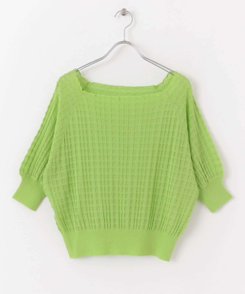 HEYUMM（ヘユム）の「シアージャガードカラーニットトップ（ニット/セーター・レディース・アイボリー/グリーン/ピンク/ブラック・ONE）」の3枚目の写真