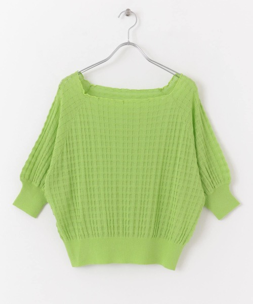 HEYUMM（ヘユム）の「シアージャガードカラーニットトップ（ニット/セーター・レディース・アイボリー/グリーン/ピンク/ブラック・ONE）」の9枚目の写真