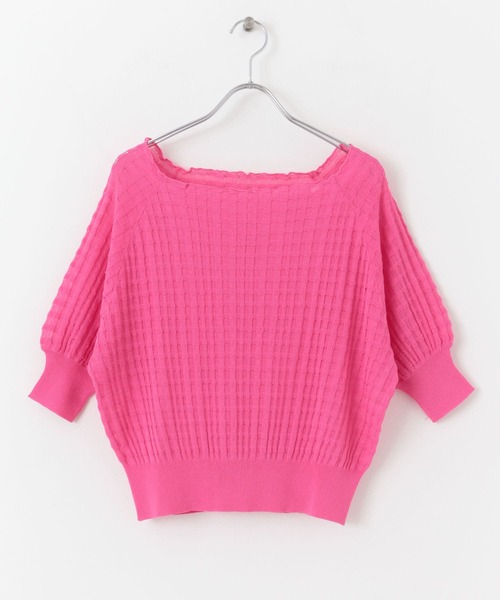 HEYUMM（ヘユム）の「シアージャガードカラーニットトップ（ニット/セーター・レディース・アイボリー/グリーン/ピンク/ブラック・ONE）」の6枚目の写真