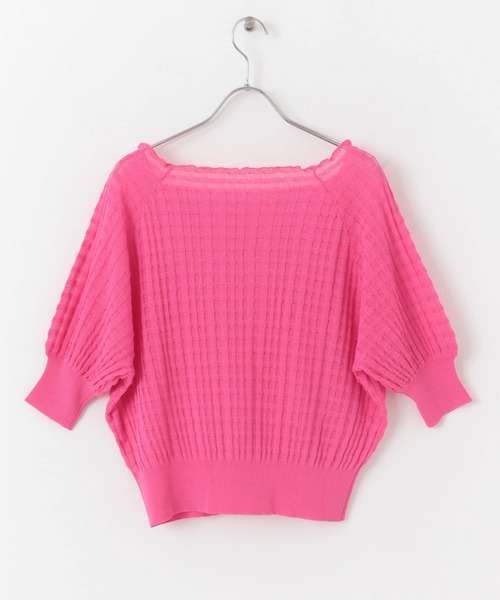 HEYUMM（ヘユム）の「シアージャガードカラーニットトップ（ニット/セーター・レディース・アイボリー/グリーン/ピンク/ブラック・ONE）」の5枚目の写真