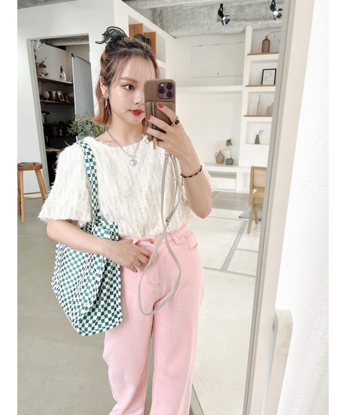 JUMELLE（ジュメロ）の「フェザージャガードトップ（シャツ/ブラウス・レディース・ベージュ/ピンク・FREE）」の3枚目の写真