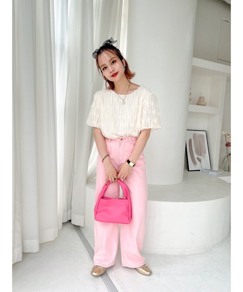 JUMELLE（ジュメロ）の「フェザージャガードトップ（シャツ/ブラウス・レディース・ベージュ/ピンク・FREE）」の4枚目の写真