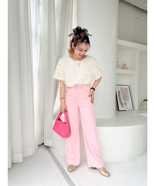 JUMELLE（ジュメロ）の「フェザージャガードトップ（シャツ/ブラウス・レディース・ベージュ/ピンク・FREE）」の8枚目の写真