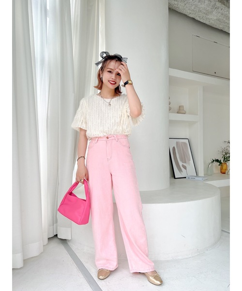 JUMELLE（ジュメロ）の「フェザージャガードトップ（シャツ/ブラウス・レディース・ベージュ/ピンク・FREE）」の9枚目の写真