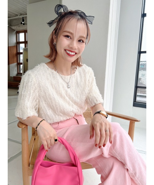 JUMELLE（ジュメロ）の「フェザージャガードトップ（シャツ/ブラウス・レディース・ベージュ/ピンク・FREE）」の13枚目の写真