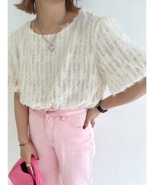 JUMELLE（ジュメロ）の「フェザージャガードトップ（シャツ/ブラウス・レディース・ベージュ/ピンク・FREE）」の15枚目の写真