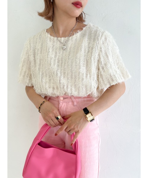 JUMELLE（ジュメロ）の「フェザージャガードトップ（シャツ/ブラウス・レディース・ベージュ/ピンク・FREE）」の17枚目の写真