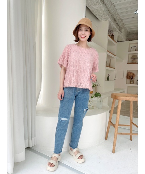 JUMELLE（ジュメロ）の「フェザージャガードトップ（シャツ/ブラウス・レディース・ベージュ/ピンク・FREE）」の6枚目の写真