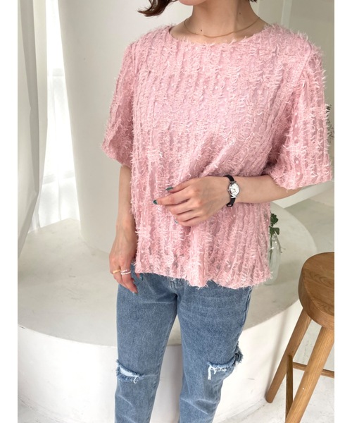 JUMELLE（ジュメロ）の「フェザージャガードトップ（シャツ/ブラウス・レディース・ベージュ/ピンク・FREE）」の5枚目の写真