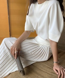 バルーン袖トップス＆プリーツスカートセットアップ