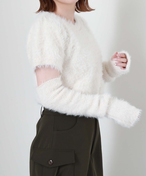 archives（アルシーヴ）の「シャギーアームウォーマーニット（ニット/セーター・レディース・アイボリー/ブラック/シルバーグレー/グレイッシュベージュ・MEDIUM）」の13枚目の写真