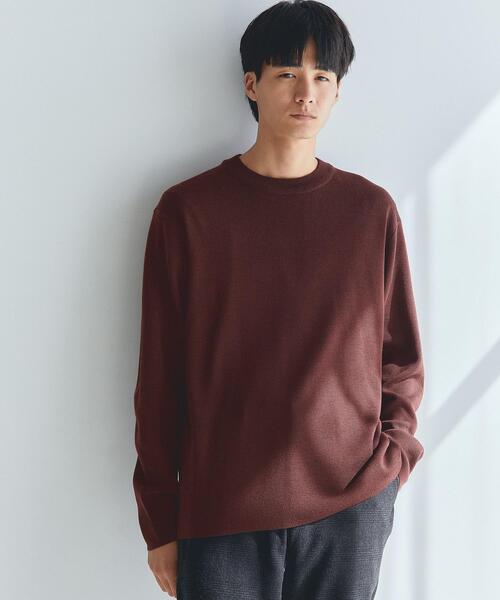 green label relaxing（グリーンレーベルリラクシング）の「クリーン 総針 クルーニット　-ウォッシャブル・抗菌-（ニット/セーター・メンズ・ライトグレー/ダークブラウン/ワインレッド/ターコイズブルー・M/L/S/XL）」の4枚目の写真