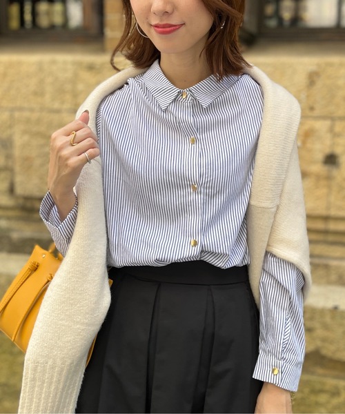 Chez toi（シェトワ）の「ゴールドボタン裾ラウンドシャツ（シャツ/ブラウス・レディース・チャコールグレー/ブラック/オフホワイト・FREE）」の7枚目の写真