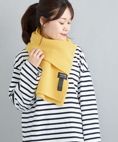 ROBERT MACKIE（ロバートマッキー）の「ROBERTMACKIE:〈手洗い可能〉リブマフラー◆（マフラー・レディース・イエロー/オレンジ/ピンク/ナチュラル・ONE SIZE）」の8枚目の写真