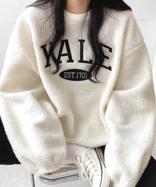 【YALE】 エンブロイダリー ボア フリース ジャケット / IVORY YALE ボアフリースジャケット