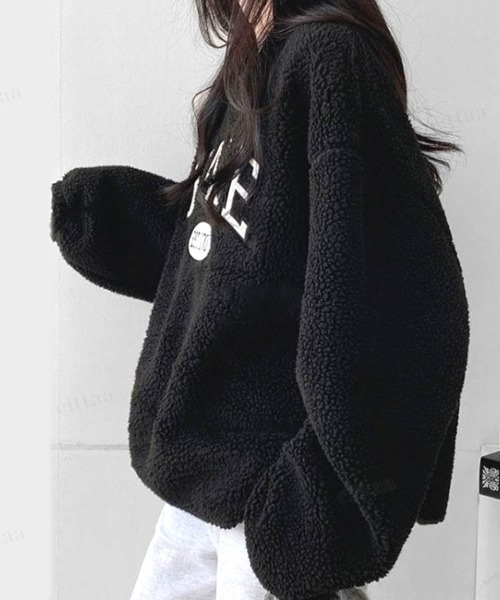 Dalfwin(ダールフィン)の「2022 AW 秋冬 韓国ファッション ボア スウェット レディース YALE刺繍ロゴボアスウェット フリーストップス(スウェット・レディース・ブラック/ホワイト/ネイビー・FREE)」の13枚目の写真