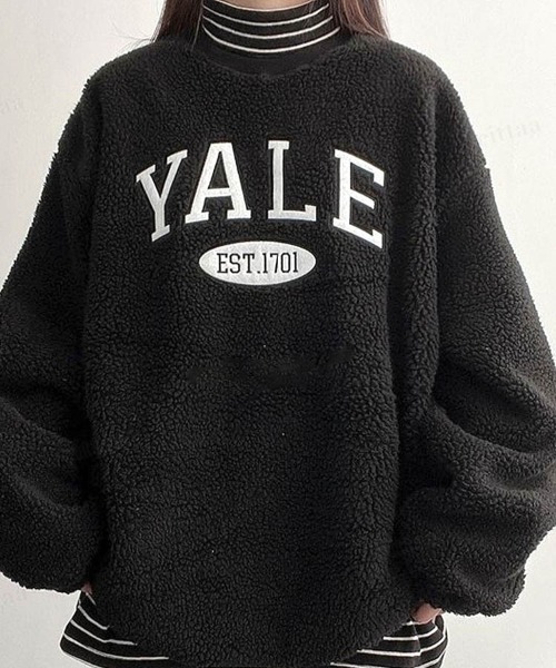 Dalfwin(ダールフィン)の「2022 AW 秋冬 韓国ファッション ボア スウェット レディース YALE刺繍ロゴボアスウェット フリーストップス(スウェット・レディース・ブラック/ホワイト/ネイビー・FREE)」の14枚目の写真