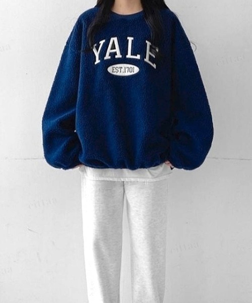 Dalfwin(ダールフィン)の「2022 AW 秋冬 韓国ファッション ボア スウェット レディース YALE刺繍ロゴボアスウェット フリーストップス(スウェット・レディース・ブラック/ホワイト/ネイビー・FREE)」の20枚目の写真