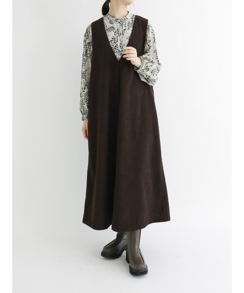 Samansa Mos2 blue(サマンサモスモスブルー)の「コーデュロイジャンスカ(ジャンパースカート・レディース・ダークブラウン/モカ/チャコール・フリ-)」の3枚目の写真