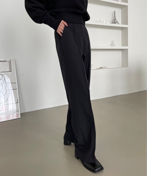 Didot.showroom(ディドット ショールーム)の「ピンタックワイドスラックス(スラックス・レディース・ブラック/カーキ・S/M)」の4枚目の写真