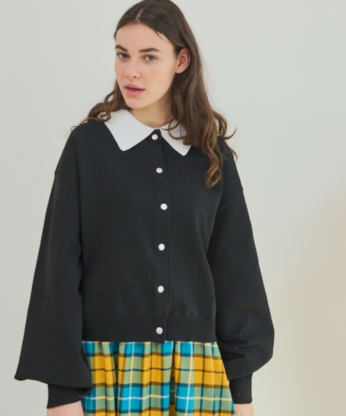 MERLOT（メルロー）の「配色カラーカーディガン（カーディガン/ボレロ・レディース・ネイビー/レッド/グリーン/ブラック・FREE）」の2枚目の写真