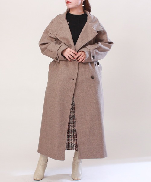 LOUISE ODIER（ルイーズオディール）の「杢スタンドカラーロングコート（その他アウター・レディース・アイボリー/ブラウン・MEDIUM）」の19枚目の写真