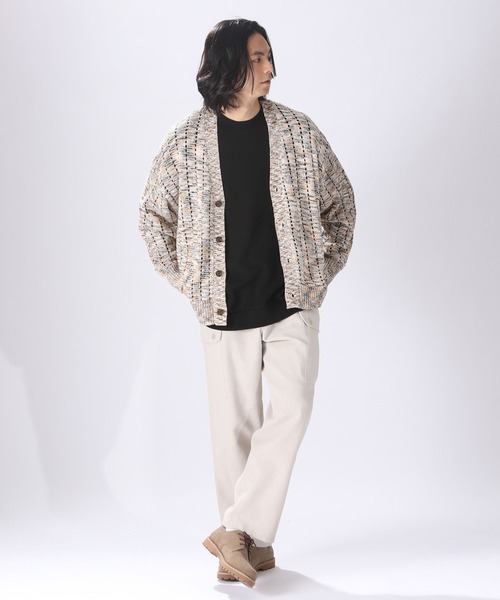 niko and...（ニコアンド）の「MIXヤーン透かしニットカーディガン（カーディガン/ボレロ・メンズ・ライトグレー/ネイビー/オレンジ・MEDIUM/LARGE）」の7枚目の写真