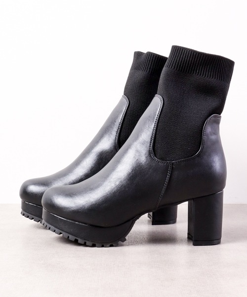 【セール】LibertyDoll リブニットソックス コマンドタンクソールヒールブーツ（ブーツ）｜LibertyDoll（リバティードール）