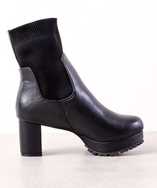 【セール】LibertyDoll リブニットソックス コマンドタンクソールヒールブーツ（ブーツ）｜LibertyDoll（リバティードール）