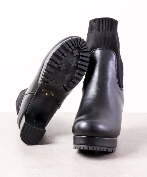 【セール】LibertyDoll リブニットソックス コマンドタンクソールヒールブーツ（ブーツ）｜LibertyDoll（リバティードール）