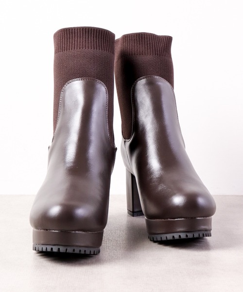 【セール】LibertyDoll リブニットソックス コマンドタンクソールヒールブーツ（ブーツ）｜LibertyDoll（リバティードール）