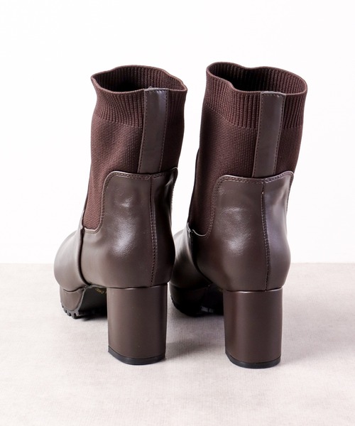 【セール】LibertyDoll リブニットソックス コマンドタンクソールヒールブーツ（ブーツ）｜LibertyDoll（リバティードール）