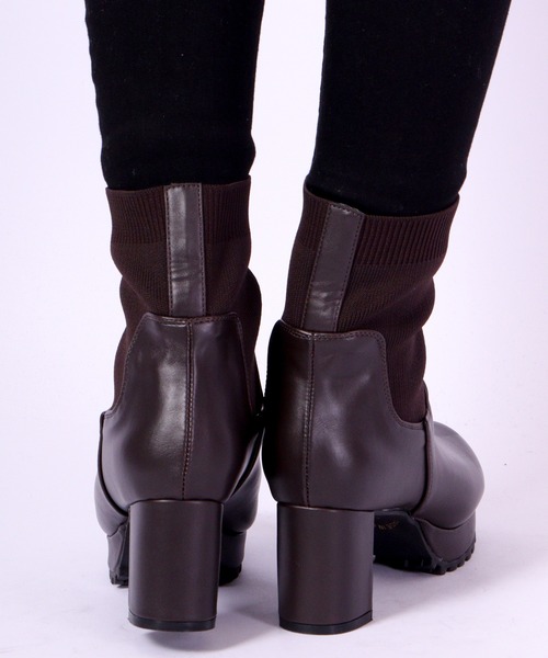 【セール】LibertyDoll リブニットソックス コマンドタンクソールヒールブーツ（ブーツ）｜LibertyDoll（リバティードール）