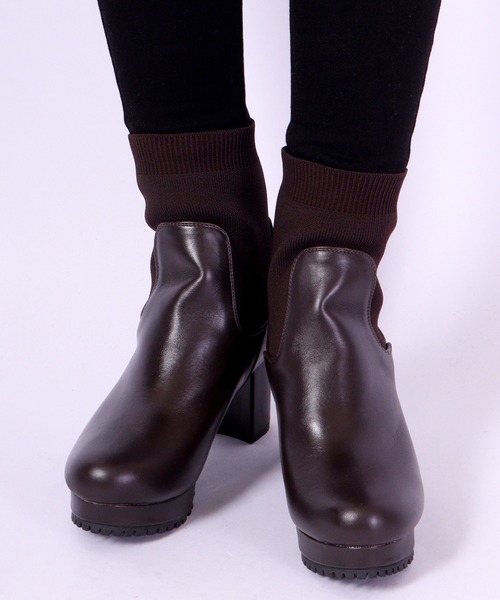 【セール】LibertyDoll リブニットソックス コマンドタンクソールヒールブーツ（ブーツ）｜LibertyDoll（リバティードール）