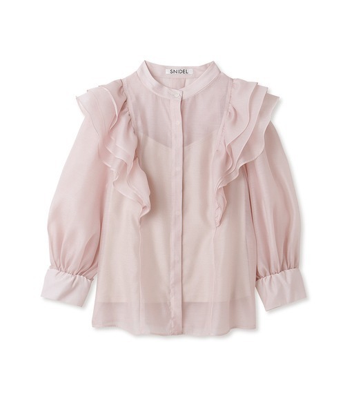 美品　snidel　シースルーブラウス　羽織りシャツ　サーモンピンク　ストライプ stripe Boxy Shirt（シャツ/ブラウス）｜ORR（オル