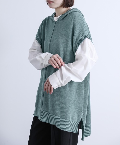 n'OrLABEL(ノアールレーベル)の「『コットンニットフードベスト』(ベスト・レディース・ミント/ライトベージュ/ブラック・FREE)」の3枚目の写真