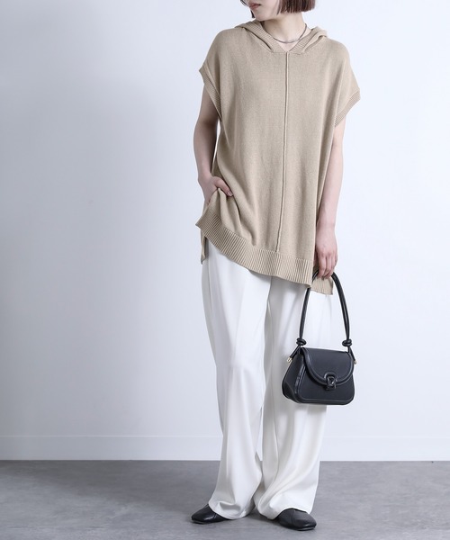 n'OrLABEL(ノアールレーベル)の「『コットンニットフードベスト』(ベスト・レディース・ミント/ライトベージュ/ブラック・FREE)」の4枚目の写真