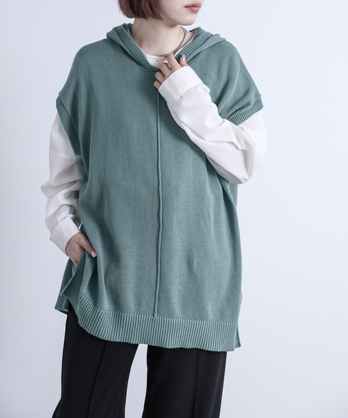 n'OrLABEL(ノアールレーベル)の「『コットンニットフードベスト』(ベスト・レディース・ミント/ライトベージュ/ブラック・FREE)」の12枚目の写真