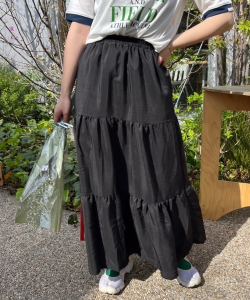 美品♡ルネ　ティアードスカート　34 140-150]ラメチュールティアードロングスカート(ロング・マキシ