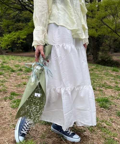 nemne store(ネンネストア)の「【低身長用サイズあり】ティアードフレアロングスカート(スカート・レディース・アイボリー/ブラック/グリーン・SMALL/MEDIUM)」の4枚目の写真