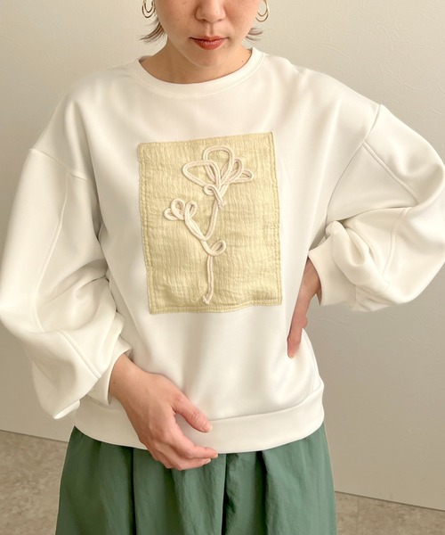 LHELBIE(レルビエ)の「フラワーコード刺繍プルオーバー(Tシャツ/カットソー・レディース・グリーン/ブラック/オフホワイト・M)」の11枚目の写真