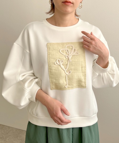 LHELBIE(レルビエ)の「フラワーコード刺繍プルオーバー(Tシャツ/カットソー・レディース・グリーン/ブラック/オフホワイト・M)」の13枚目の写真