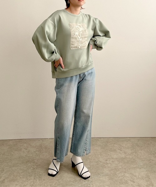 LHELBIE(レルビエ)の「フラワーコード刺繍プルオーバー(Tシャツ/カットソー・レディース・グリーン/ブラック/オフホワイト・M)」の18枚目の写真