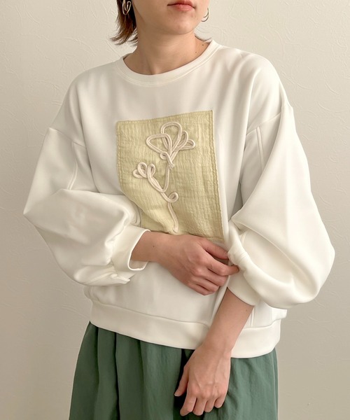 LHELBIE(レルビエ)の「フラワーコード刺繍プルオーバー(Tシャツ/カットソー・レディース・グリーン/ブラック/オフホワイト・M)」の9枚目の写真