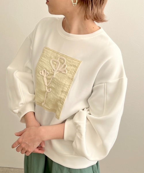 LHELBIE(レルビエ)の「フラワーコード刺繍プルオーバー(Tシャツ/カットソー・レディース・グリーン/ブラック/オフホワイト・M)」の10枚目の写真