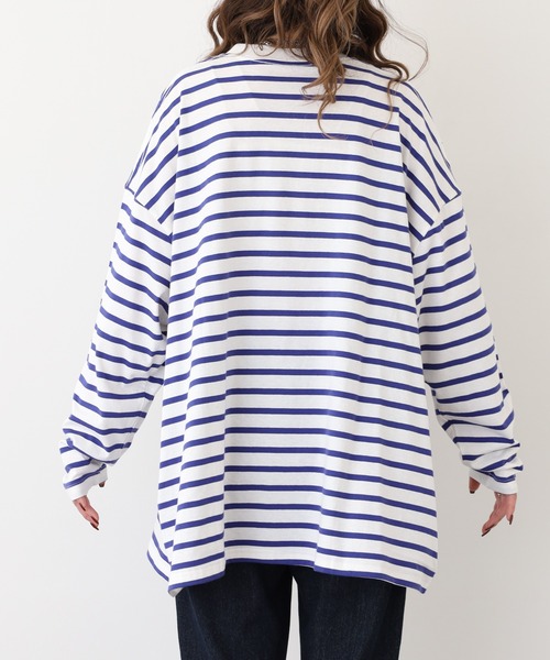 atONE(アットワン)の「atONE BIGボーダーロングスリーブ長袖Tシャツ(Tシャツ/カットソー・レディース・杢グレー/ブルー/ブラック・M-L/4L~5L/LL~3L)」の20枚目の写真