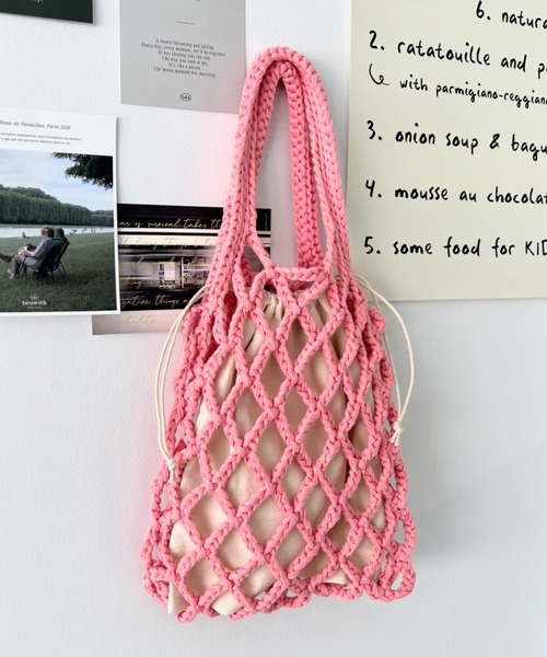 moment+（モーメントプラス）の「フィッシュネット巾着ハンドバッグ（ハンドバッグ・レディース・イエロー/ラベンダー/オレンジ/ピンク/ブラック/アイボリー・FREE）」の9枚目の写真