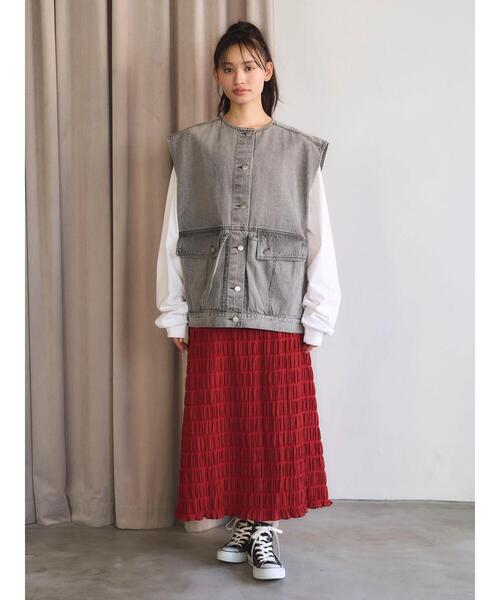 Sugar spoon（シュガースプーン）の「・SUGAR　SPOON　シャーリングギャザースカート（スカート・レディース・レッド/ブラック/ベージュ・FREE）」の15枚目の写真