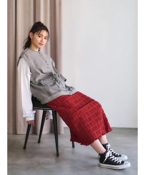 Sugar spoon（シュガースプーン）の「・SUGAR　SPOON　シャーリングギャザースカート（スカート・レディース・レッド/ブラック/ベージュ・FREE）」の14枚目の写真